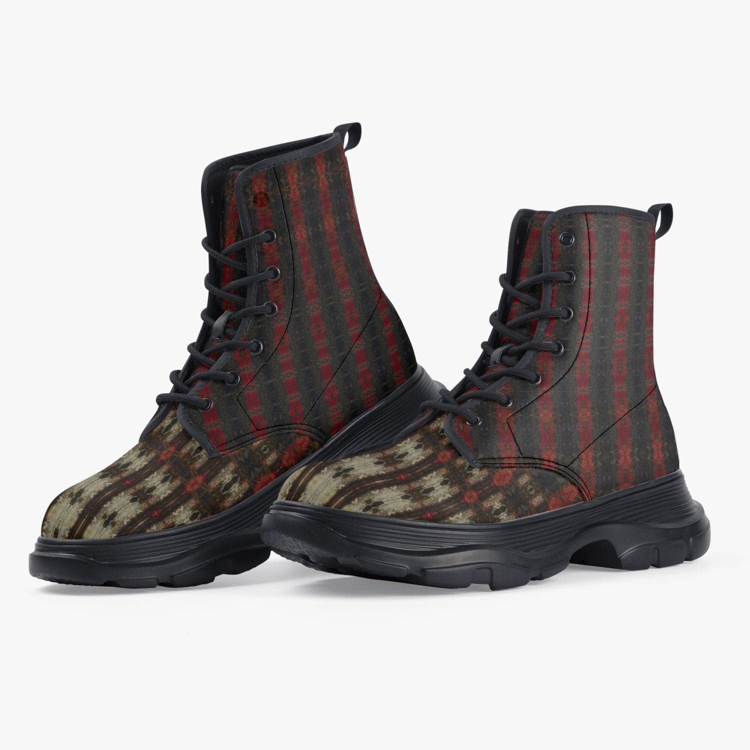 Red and Green exclusive designed Casual Leather Chunky Boots, by Sensus Studio