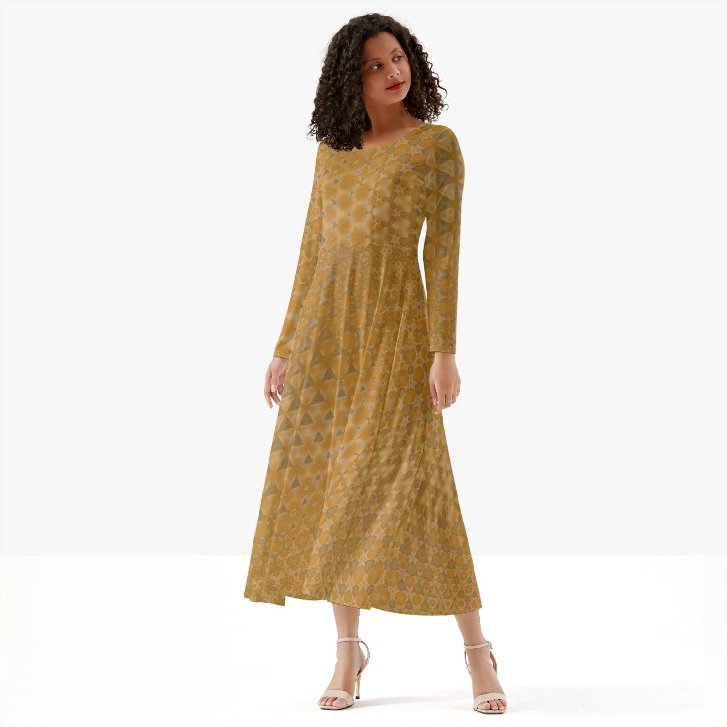 Shades of a Yellow Rose, Women's Long-Sleeve One-piece Dress, by Sensus Studio Design