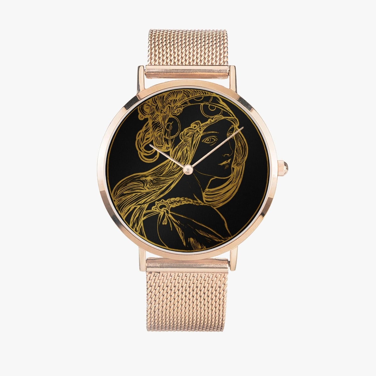 Art Nouveau Watch Design golden Lady, Fashion Ultra-thin Stainless Steel Quartz Watch, by Sensus Studio