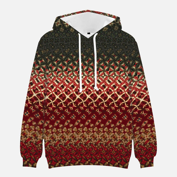 Red with yellow and green patterned trendy 2022 Round Collar Hoodie for men, by Sensus Studio Design