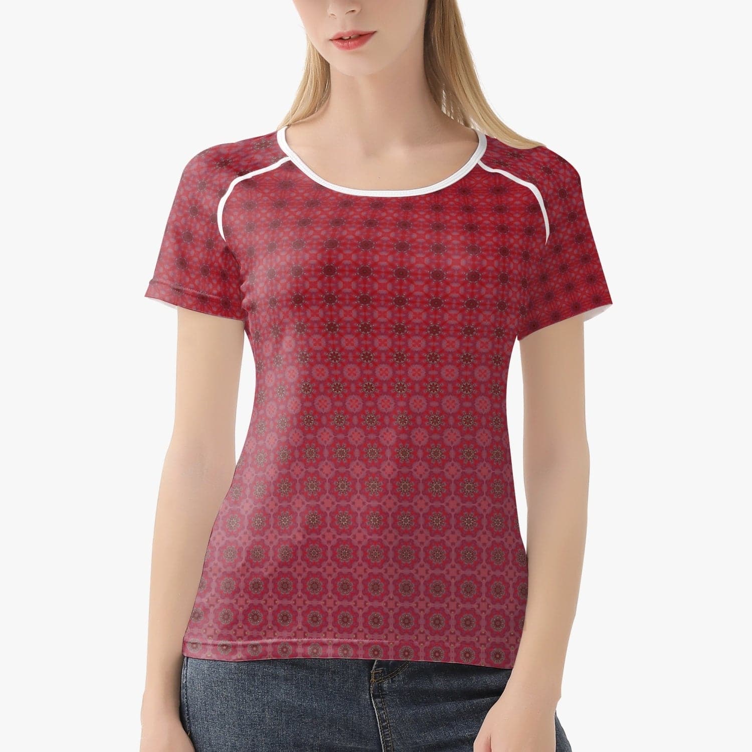 Wine red satin look stylish 2022 Handmade  Women sports/yoga  T-shirt, by Sensus Studio Design