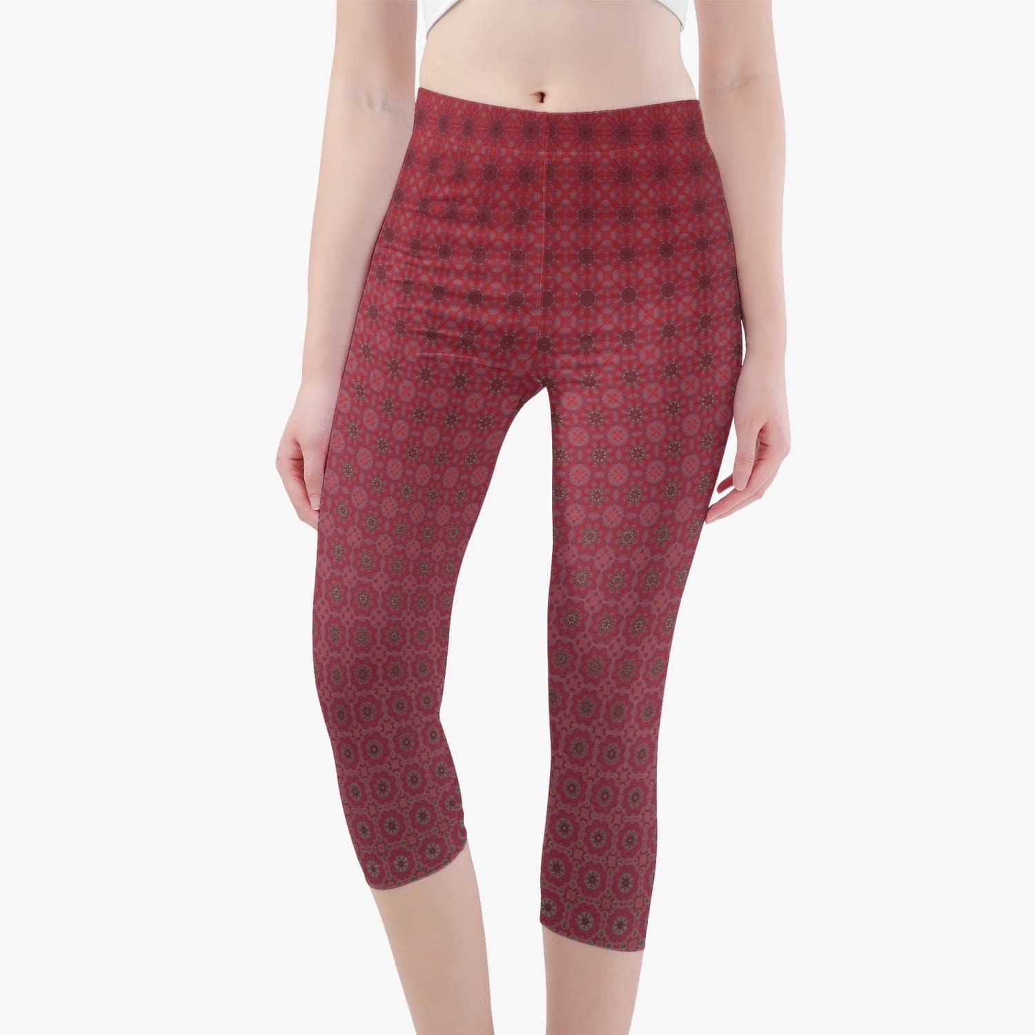 Perfect Contour Red Wine rosy patterned skinny Fit 3/4 Short Yoga, Running Pants/ Leggings, by Sensus Studio Design