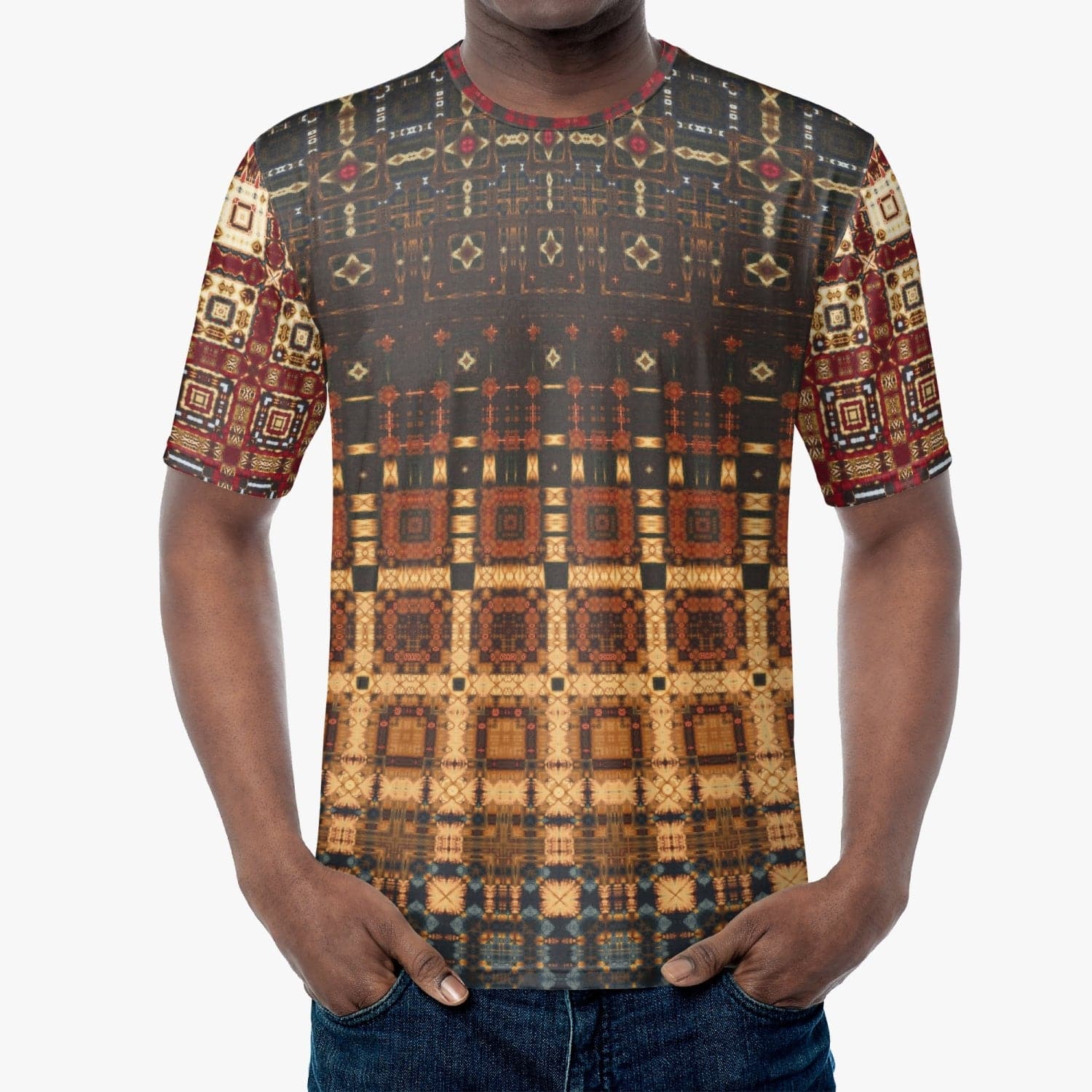 Orange and Brown Patterned Handmade T-shirt for Men by Sensus Studio Design