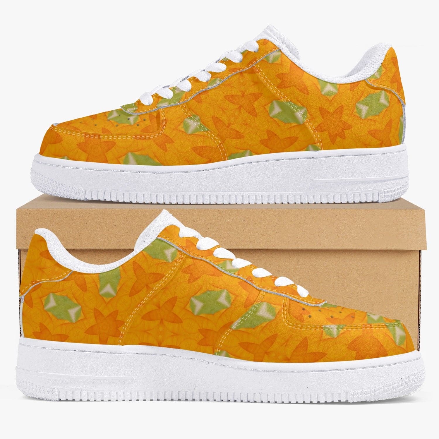 Yellow Buttercups,  Women's New Low-Top Leather Sports Sneakers, by Sensus Studio Design