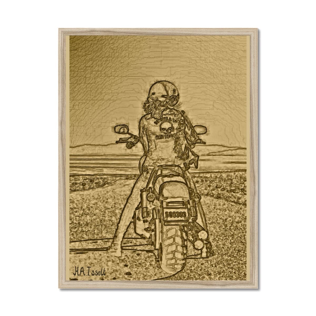 Biker Woman Gold Framed Print
