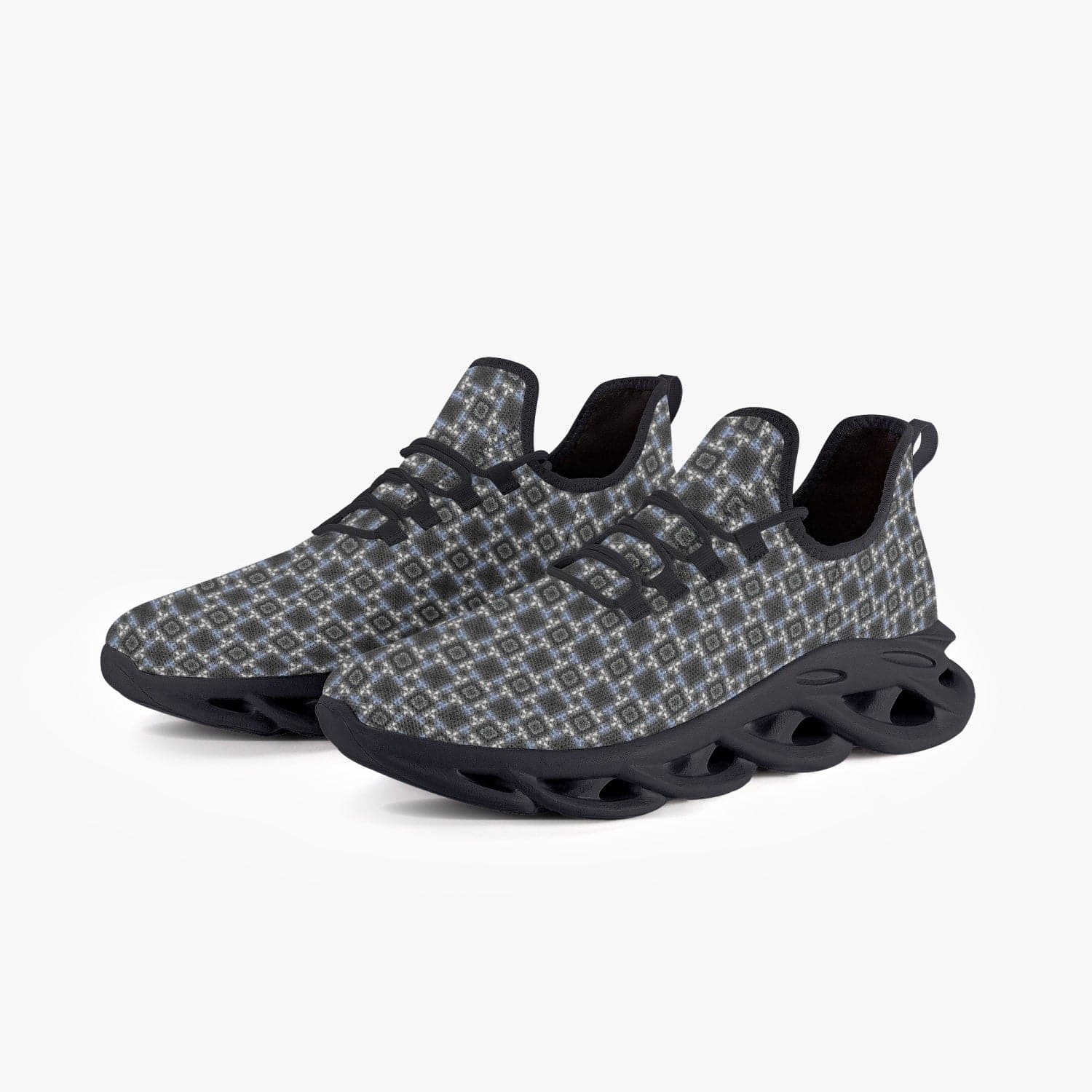 Mountain field with snow,  Bounce Mesh Knit  Trendy Sneakers for women and men- Black, designed by Sensus Studio Design