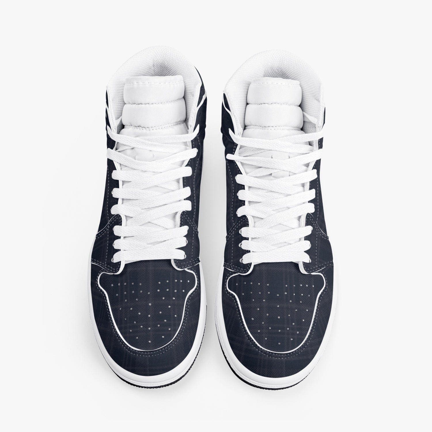 Navy Tartan,  New Black High-Top Leather Sneakers for men, designed by Sensus Studio Design