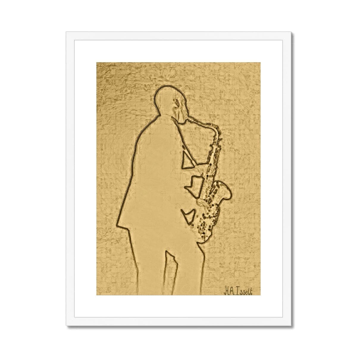 Sax Player Gold Framed & Mounted Print