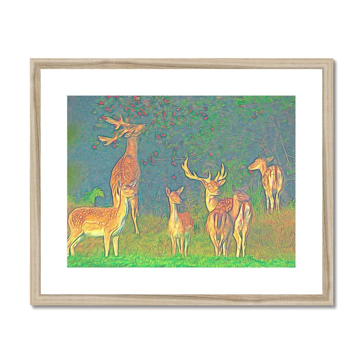 Deer pack in the forest, Framed & Mounted Print, by Ingrid Hütten