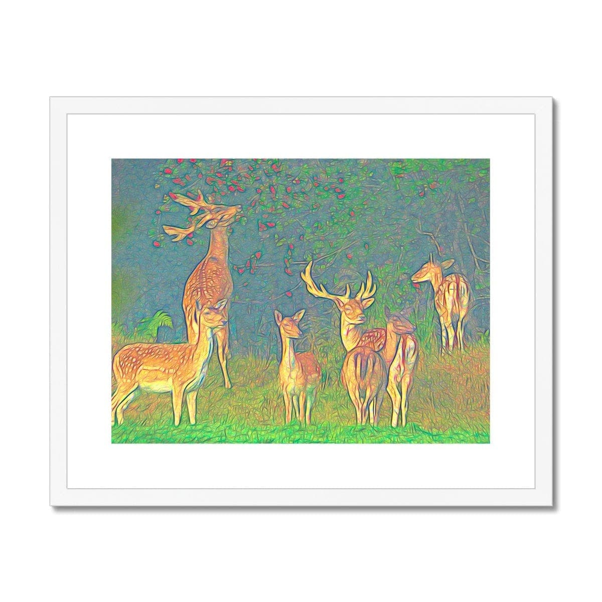 Deer pack in the forest, Framed & Mounted Print, by Ingrid Hütten