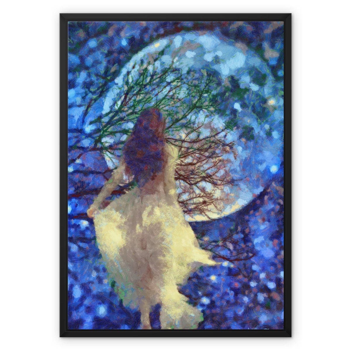 Lady and the Moon Framed Canvas
