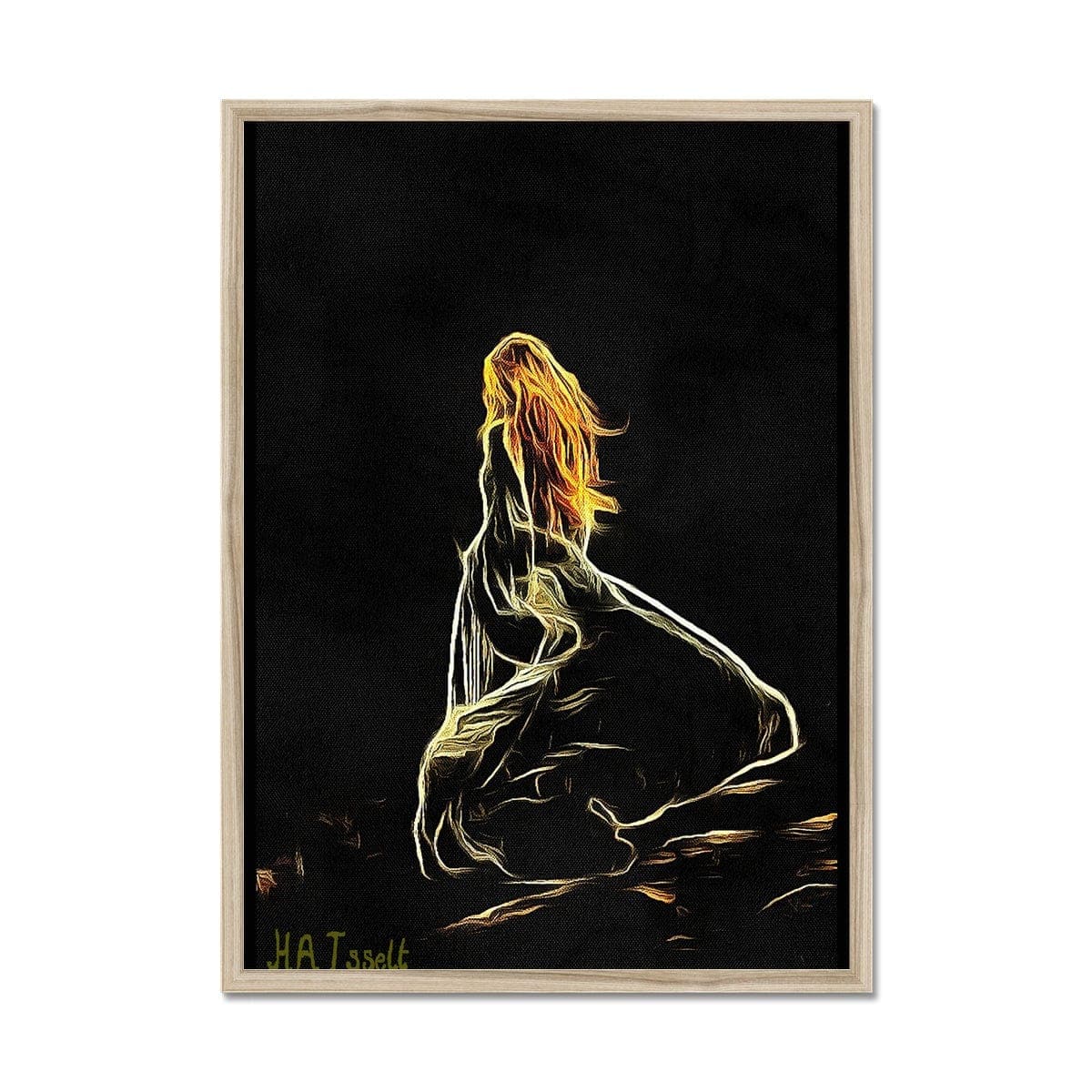 Lady Walking Through the Moores Framed Print