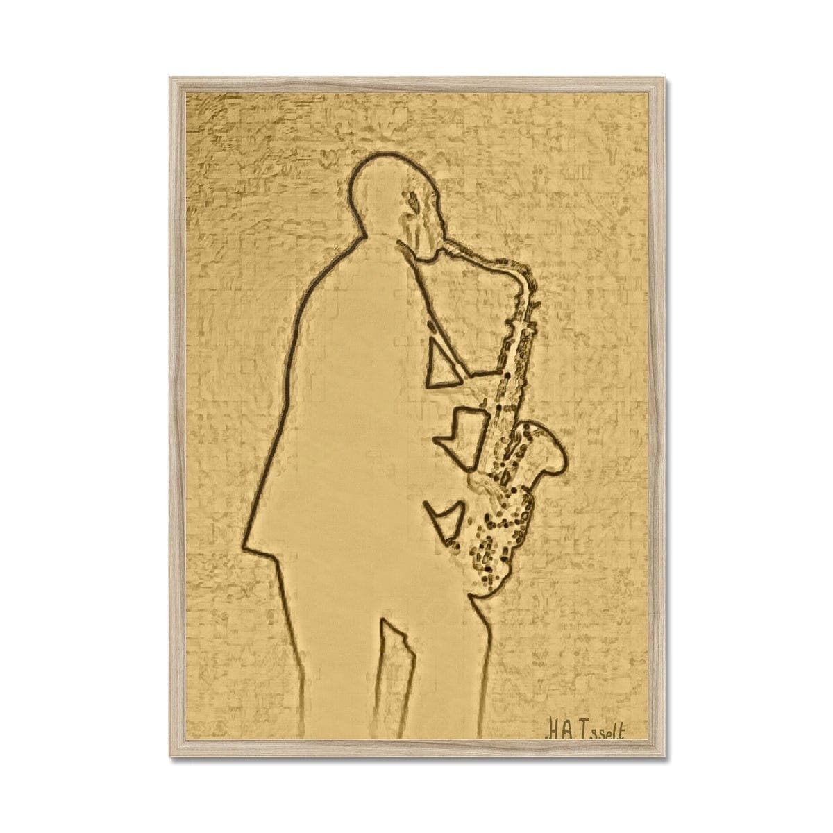 Sax Player Gold Framed Print