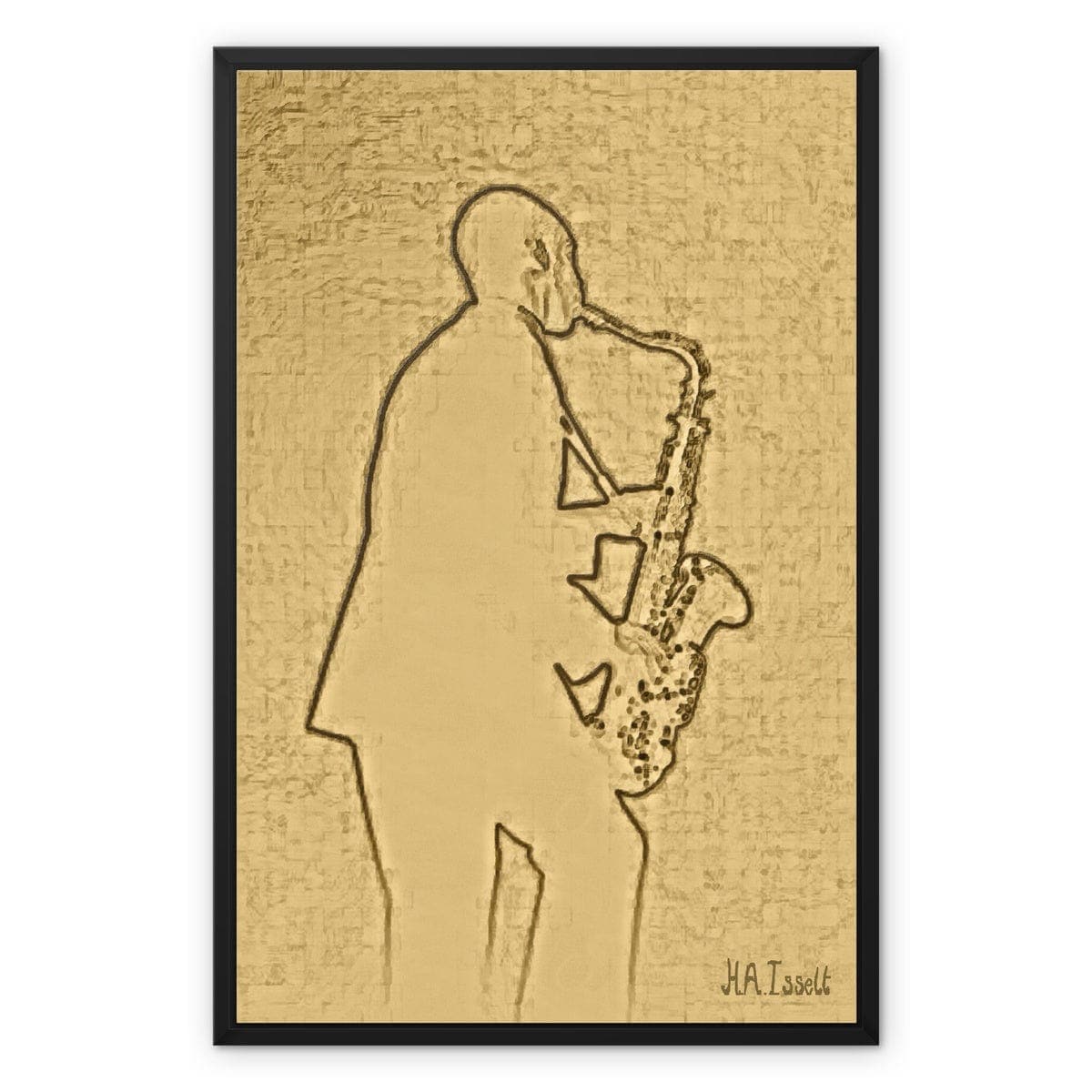 Sax Player Gold Framed Canvas