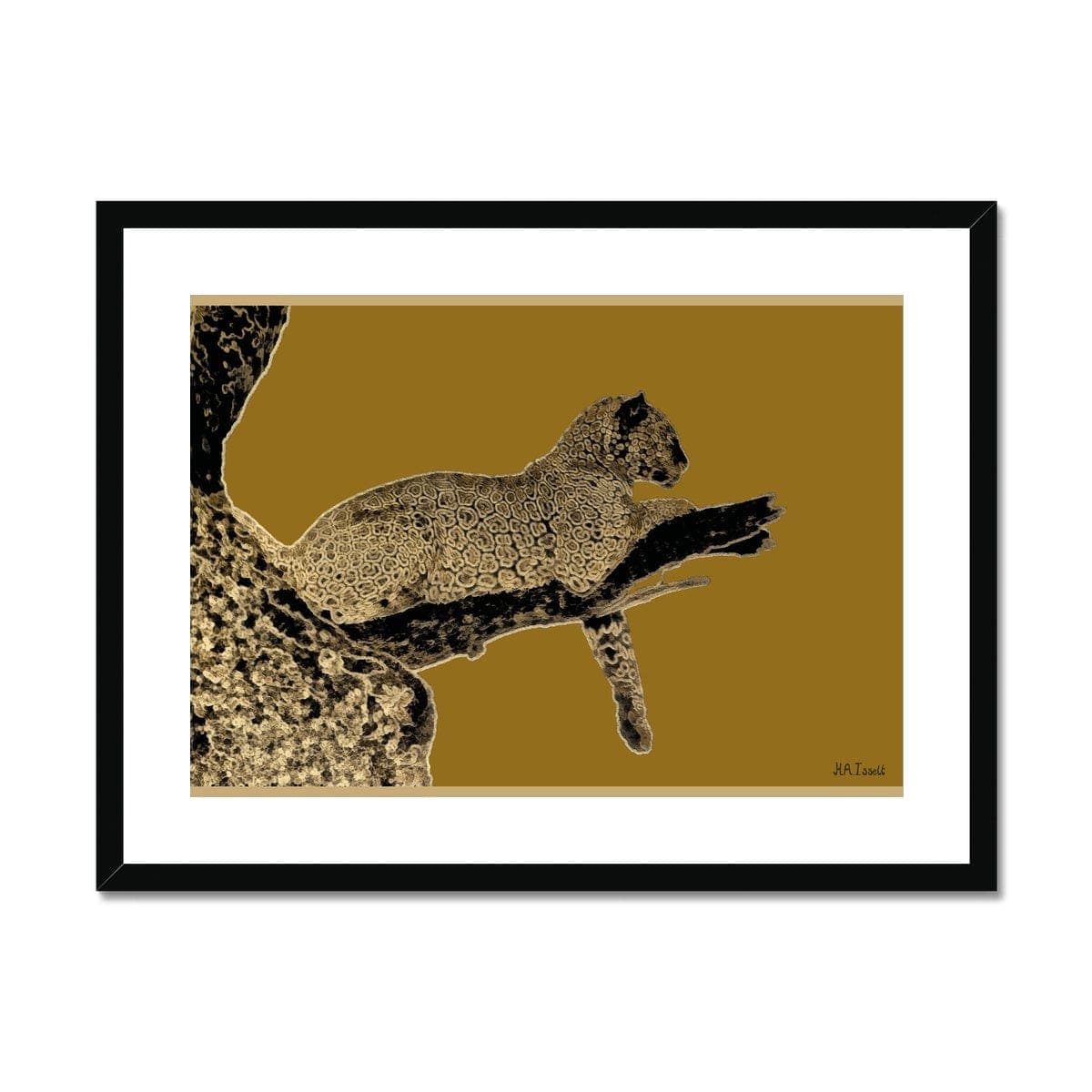 Leopard Gold on Black Framed & Mounted Print
