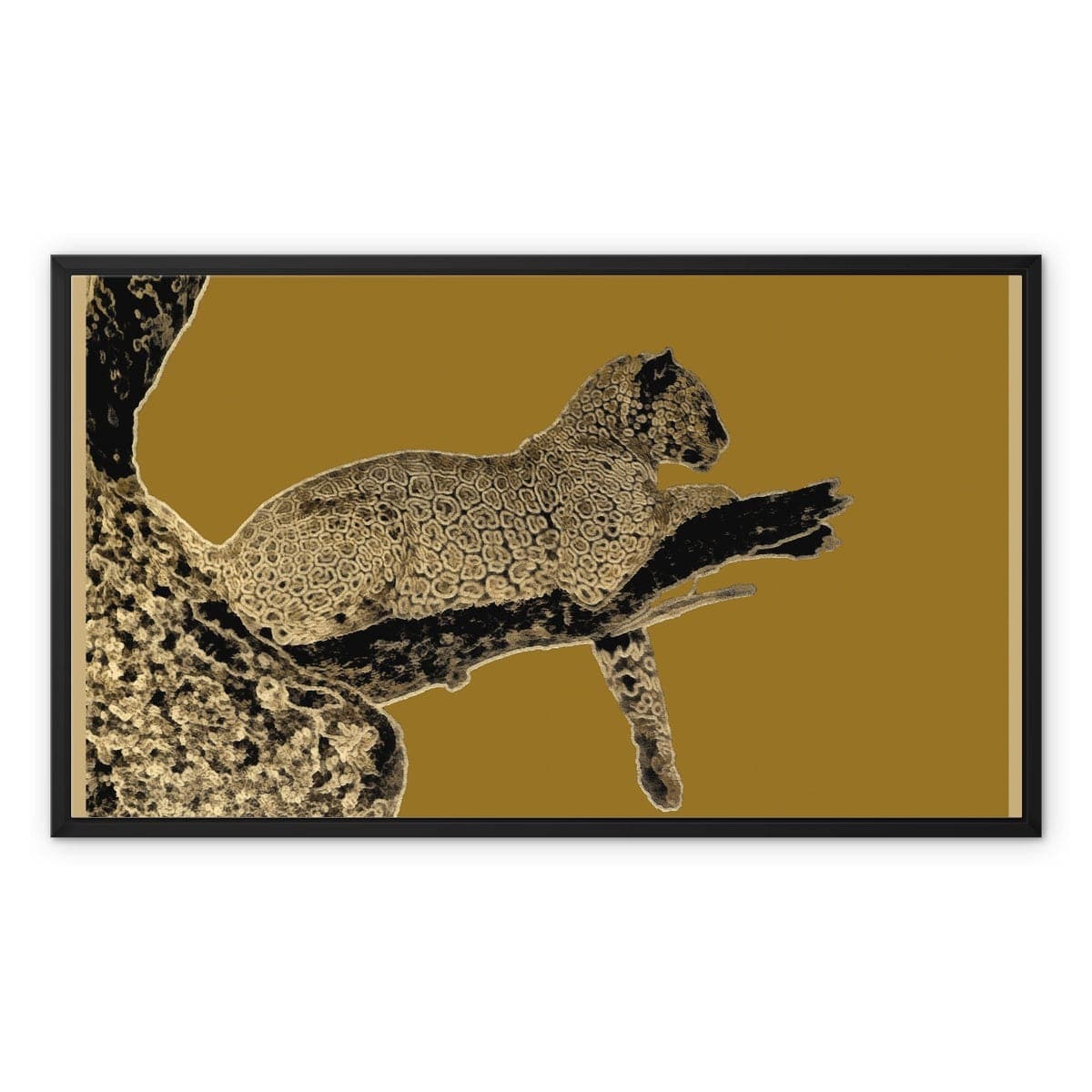 Leopard Gold on Black Framed Canvas