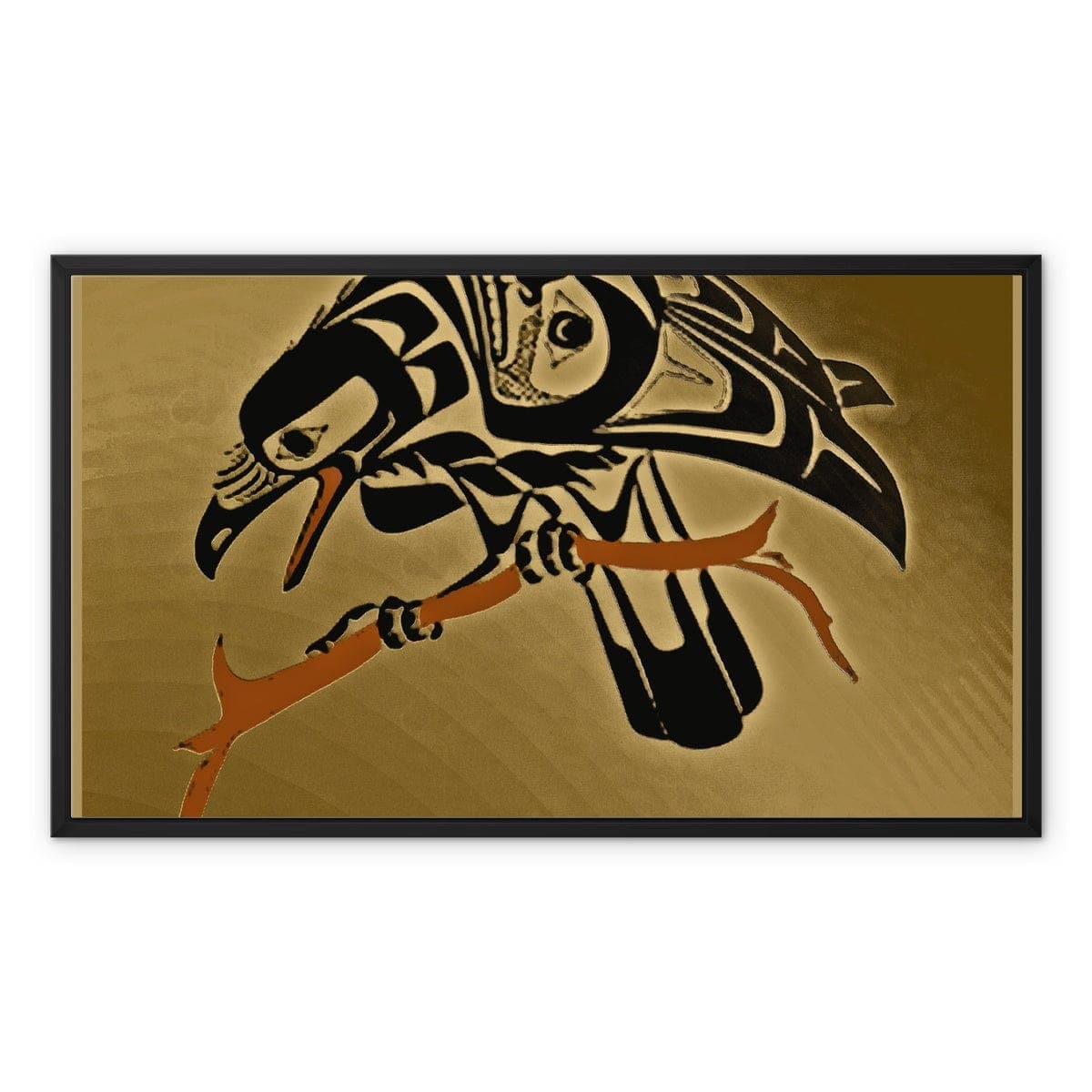 Toucan Black on Gold Framed Canvas