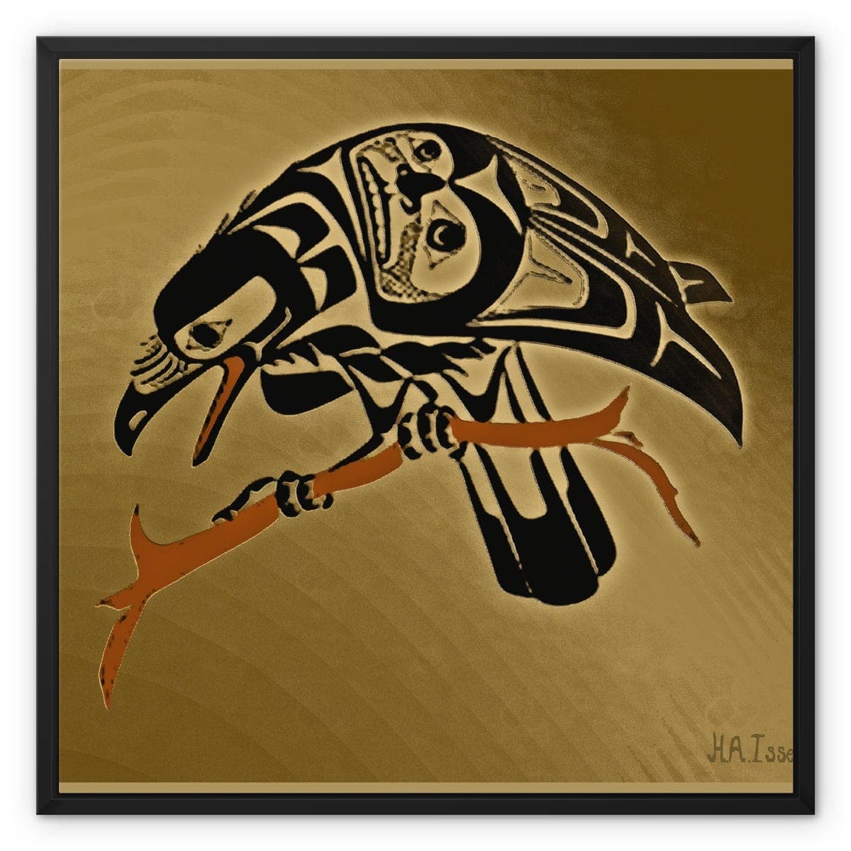 Toucan Black on Gold Framed Canvas