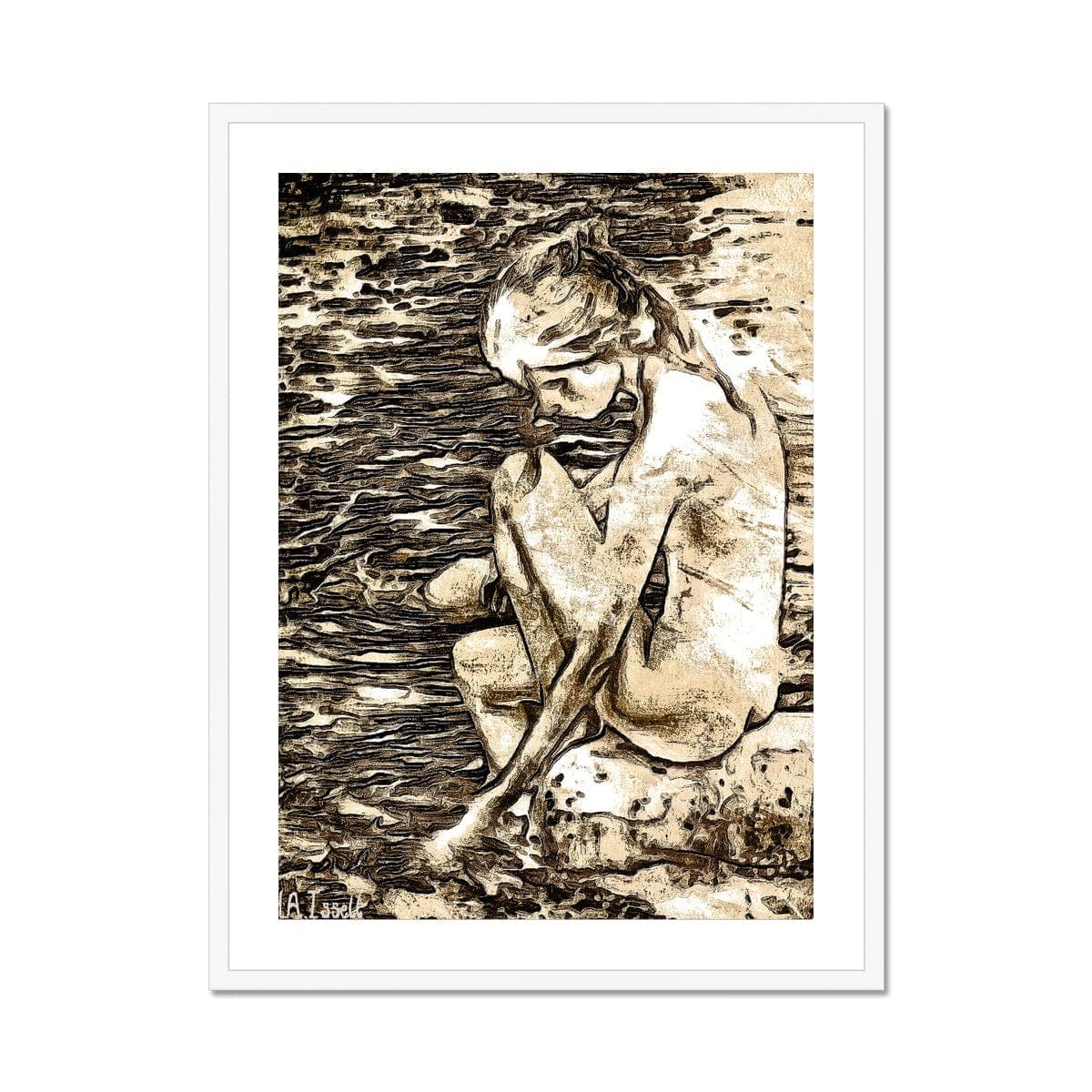 Lady at the Lake - stylized Framed & Mounted Print