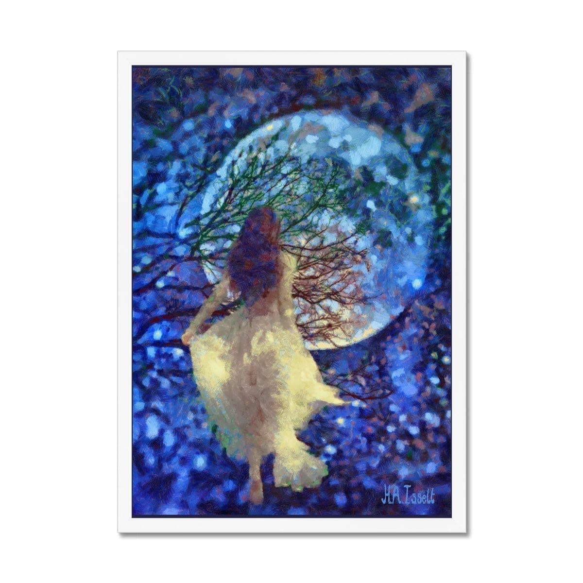 Lady and the Moon Framed Print