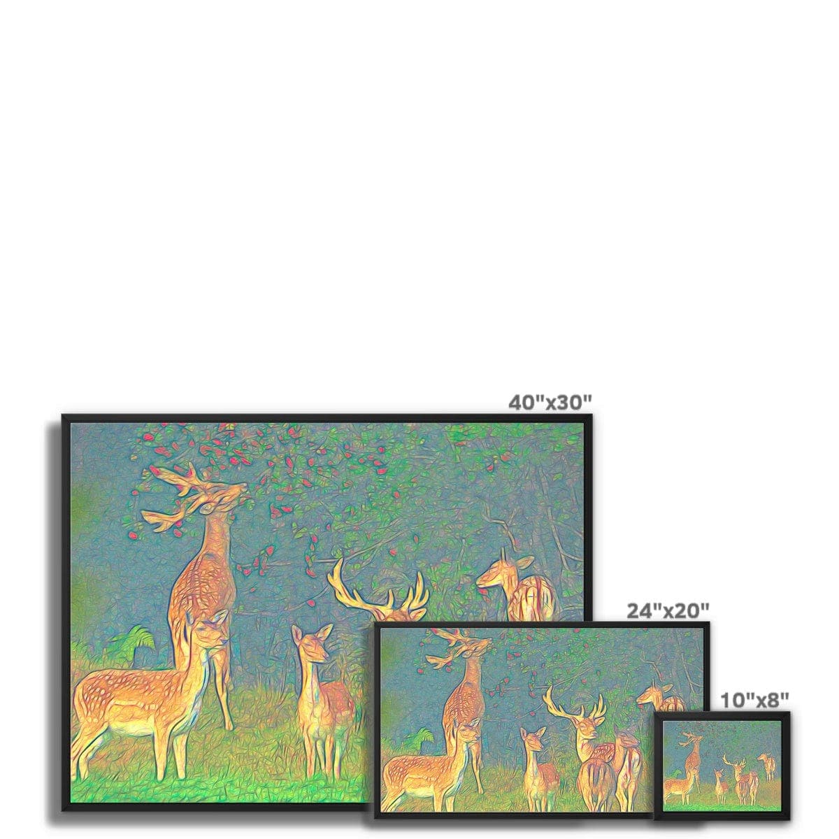 Deer pack in the forest, Framed Canvas,by Ingrid Hütten