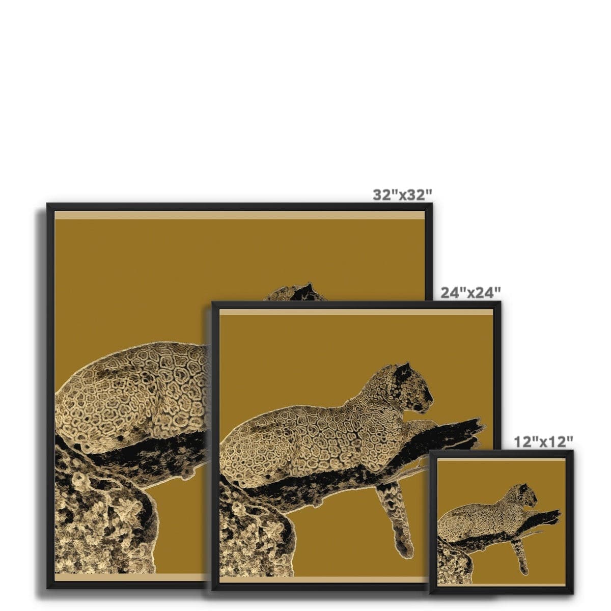 Leopard Gold on Black Framed Canvas