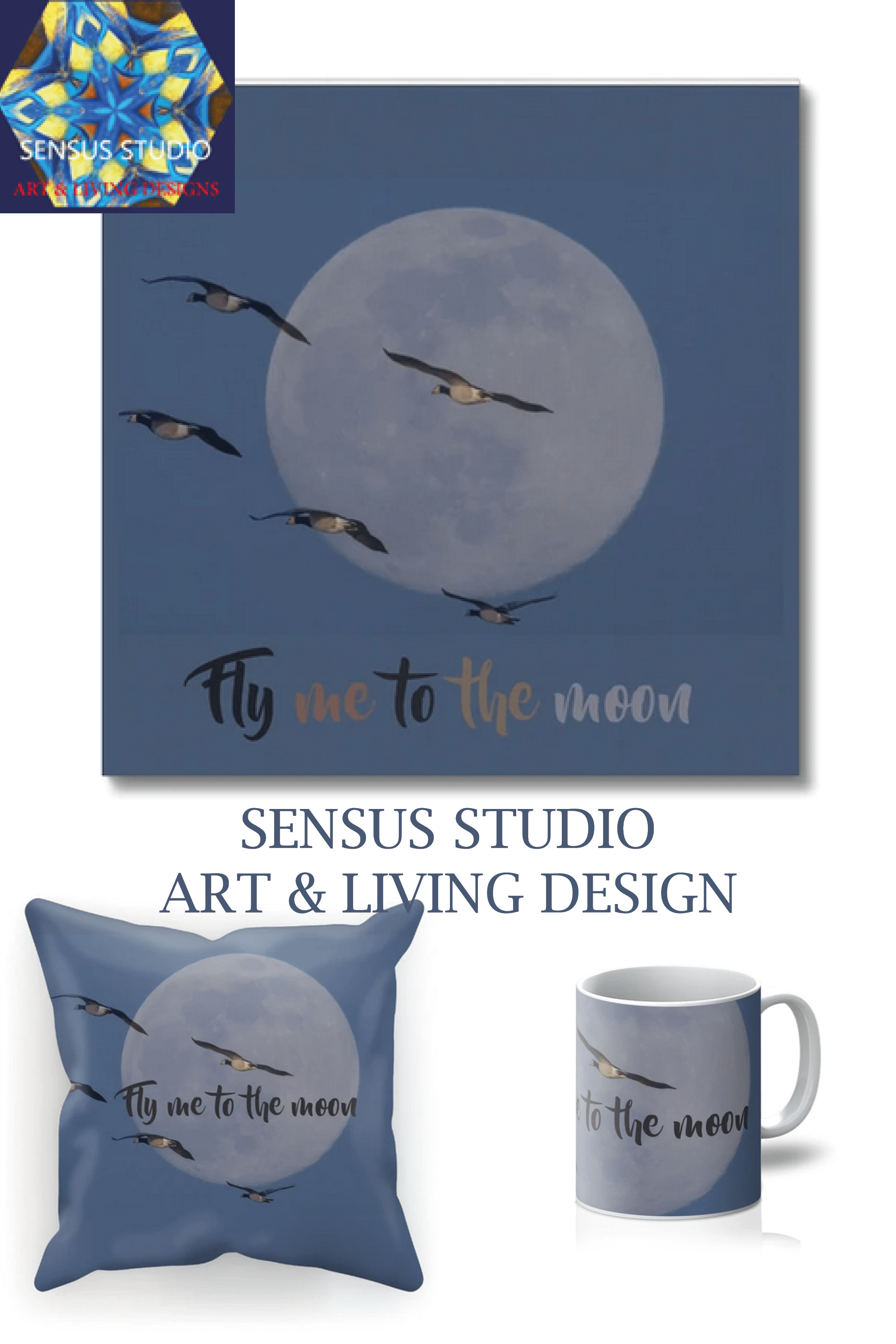 Fly me to the moon,  Mug by Sensus Studio