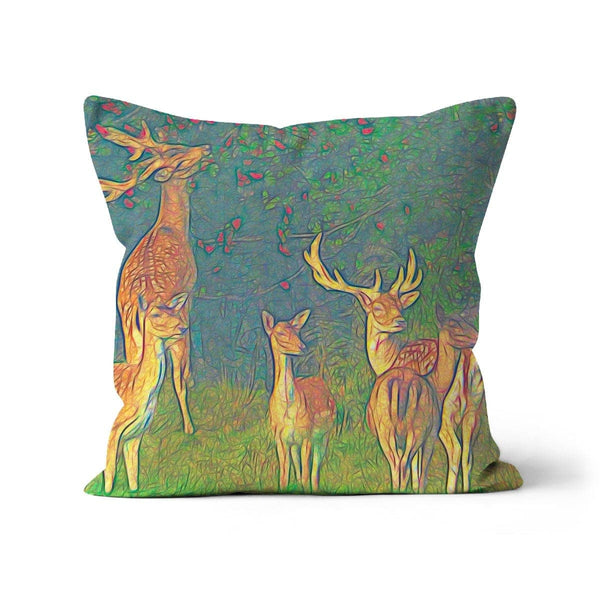 Deer pack in the forest, Cushion,by Ingrid hütten
