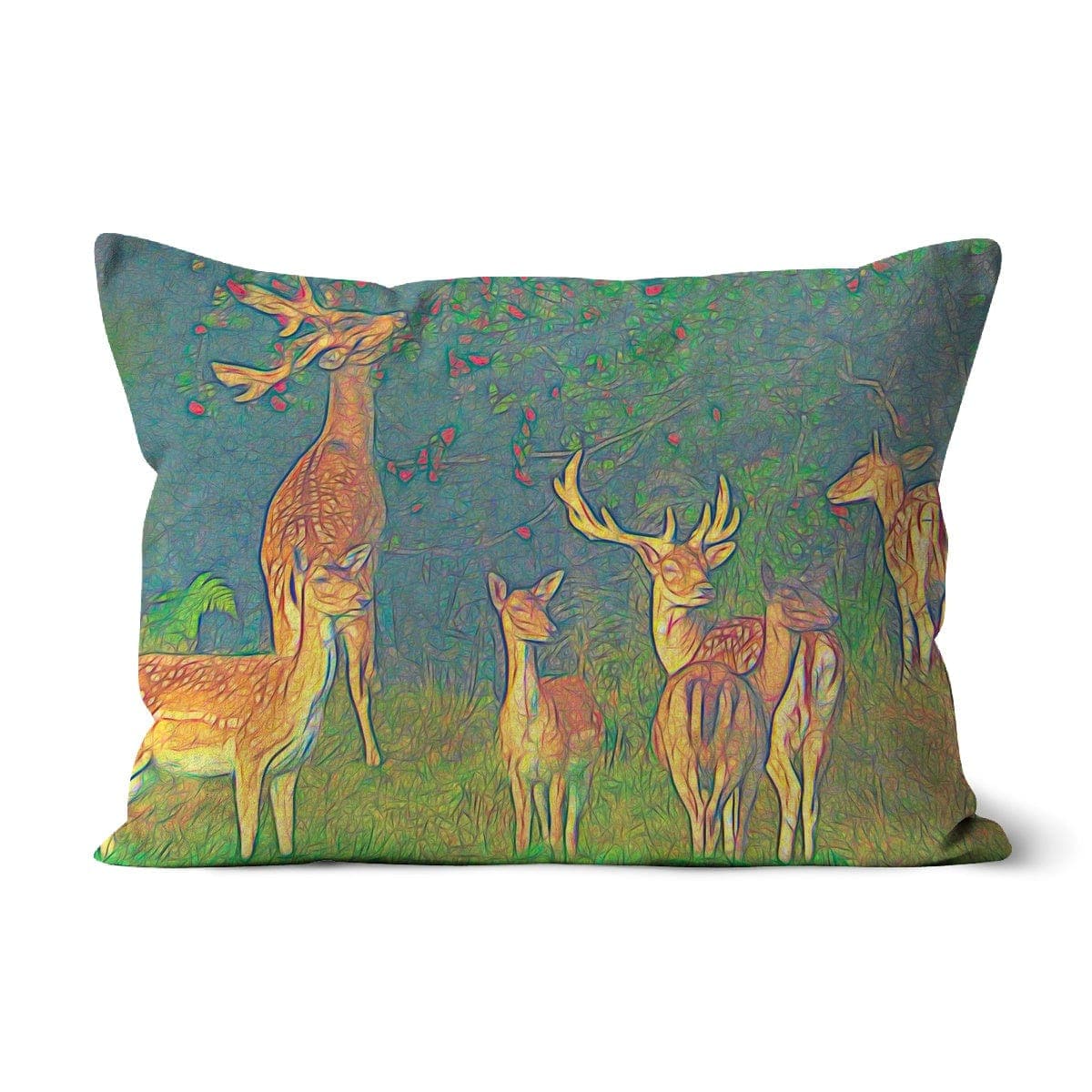 Deer pack in the forest, Cushion,by Ingrid hütten