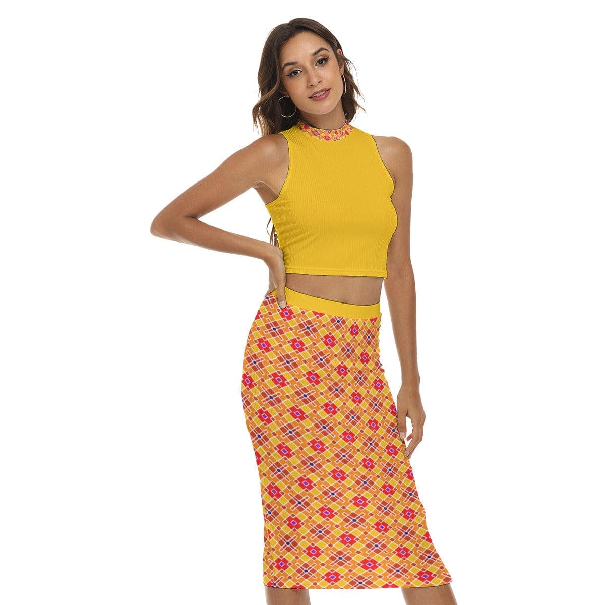 Sunny Side Yellow Women's Tank Top & Split High Skirt Set