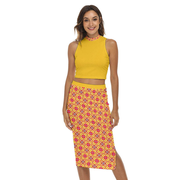Sunny Side Yellow Women's Tank Top & Split High Skirt Set