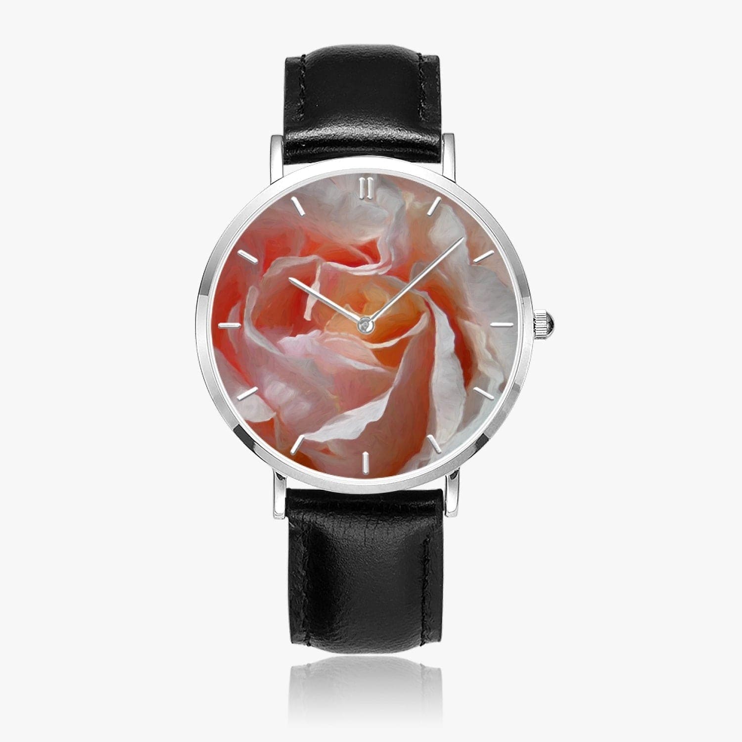 Soft rose. Hot Selling Ultra-Thin Leather Strap Quartz Watch (Silver With Indicators)designer watch by Sensus Studio