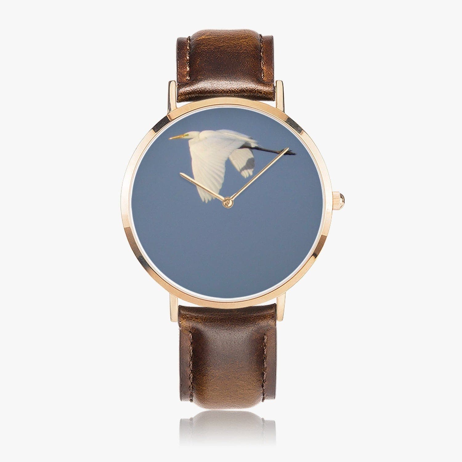 Silver Heron.   Ultra-Thin Leather Strap Quartz Watch (Rose Gold), by Sensus Studio Design