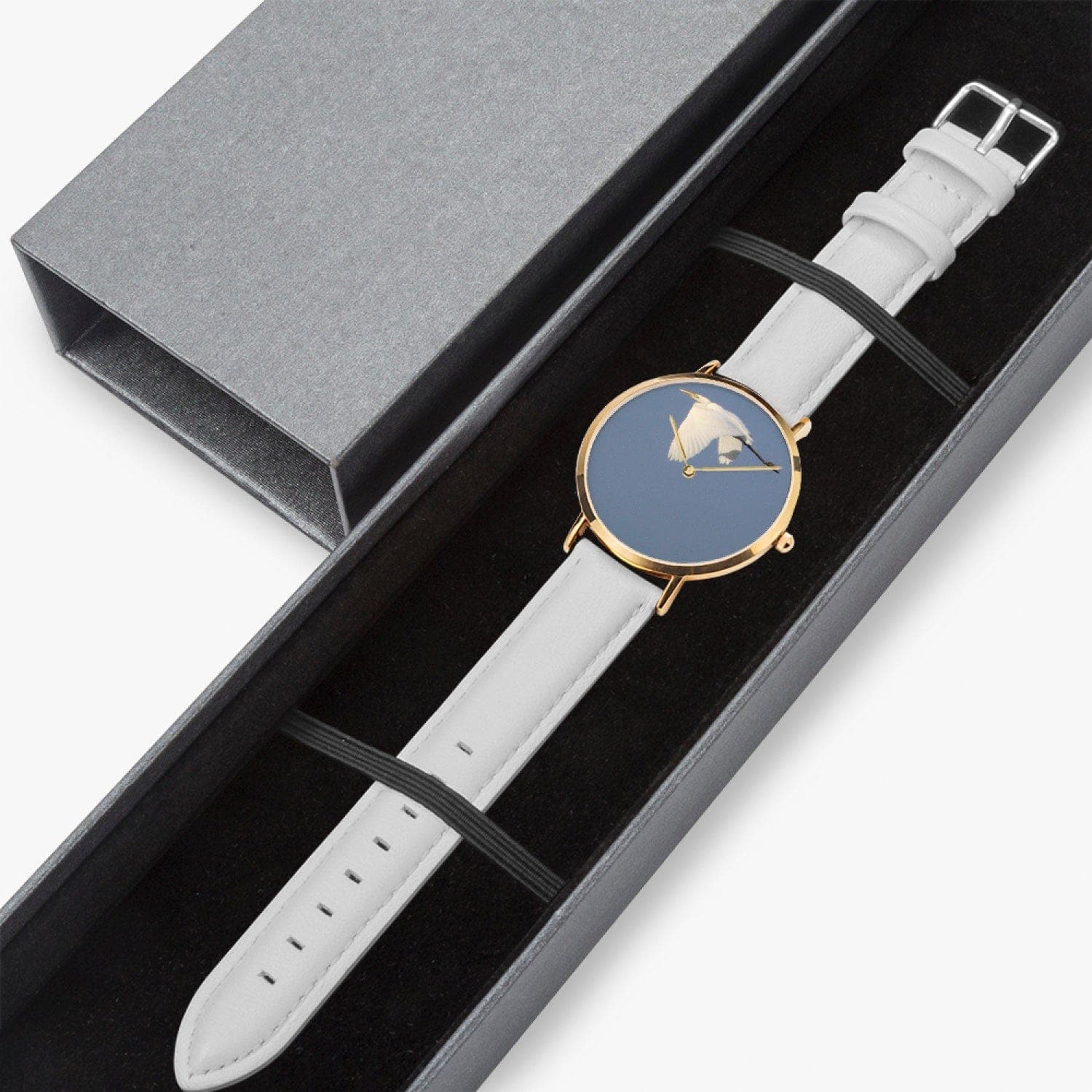 Silver Heron.   Ultra-Thin Leather Strap Quartz Watch (Rose Gold), by Sensus Studio Design