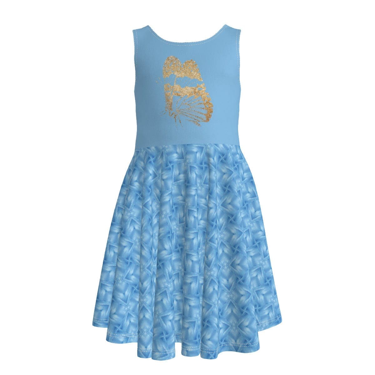 Heavenly blue with Butterfly Kid's Sleeveless Princess Dress