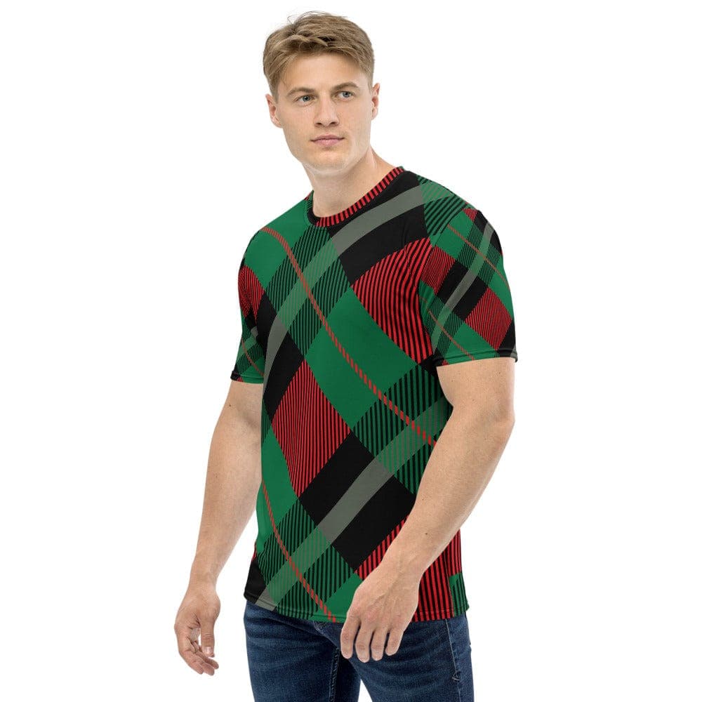 Scottish Green and Red Tartan Patterned Men's T-shirt