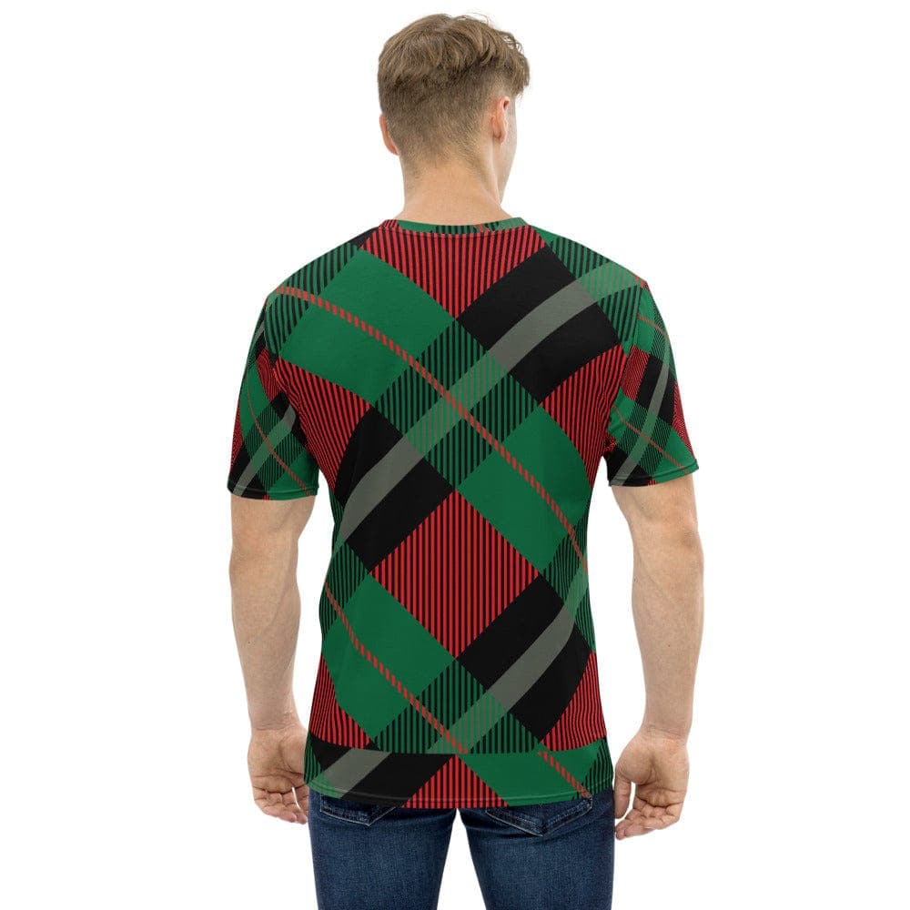 Scottish Green and Red Tartan Patterned Men's T-shirt
