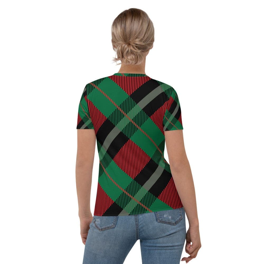 Scottish Green, Red Tartan Patterned Women's T-shirt