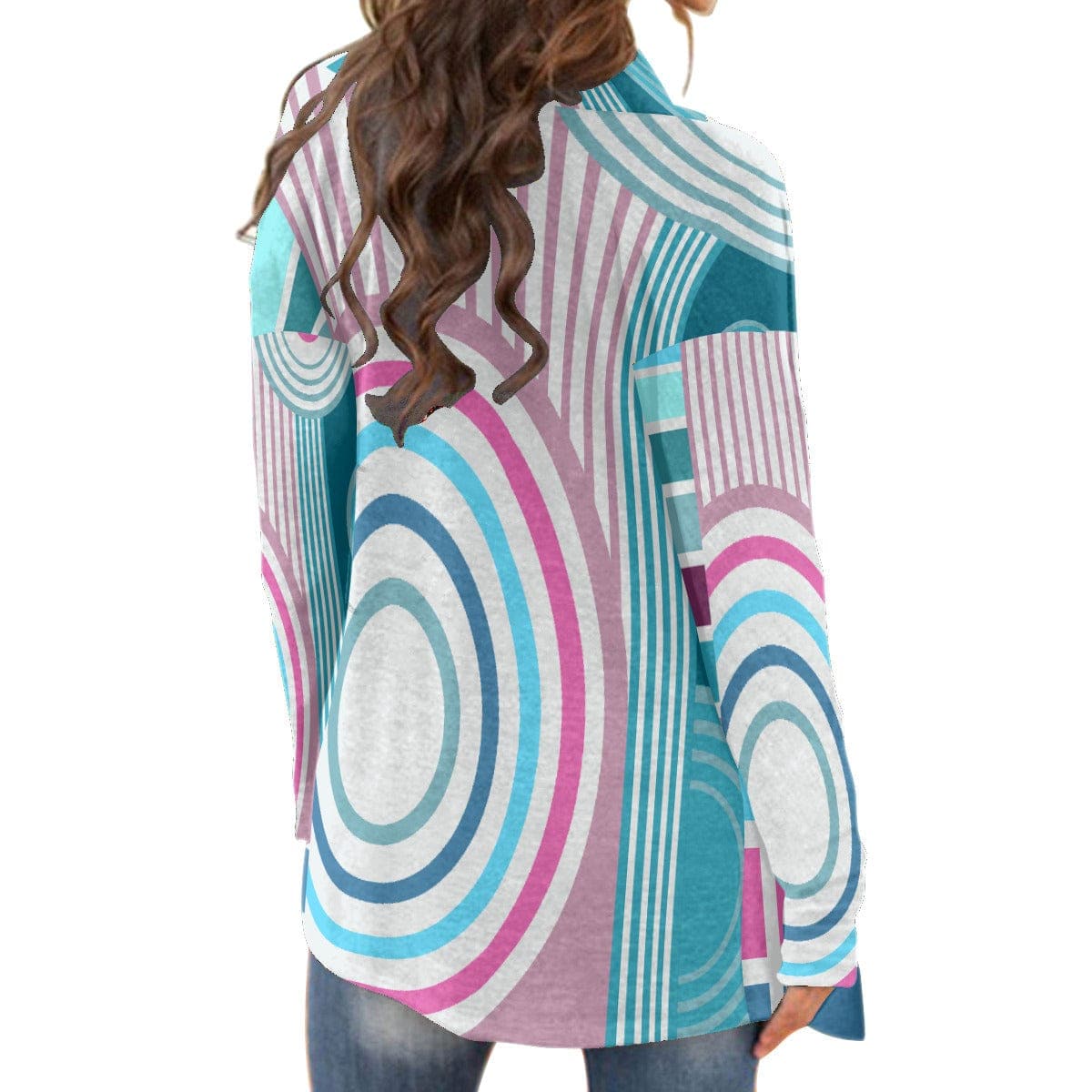 Seventies Blue and Purple Patterned  Women's Cardigan With Long Sleeve by Sensus Design