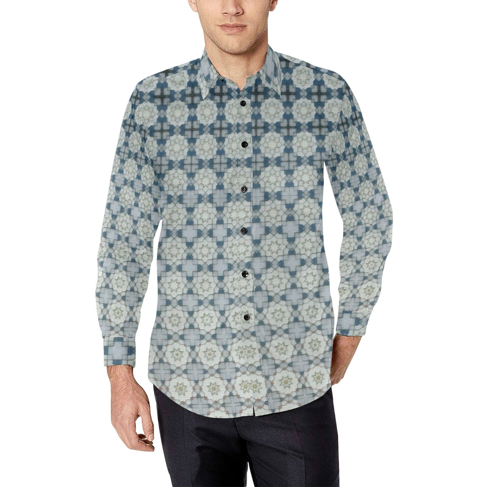 Geometrical Patterned Shirt for Men Long Sleeve Shirt (Without Pocket)