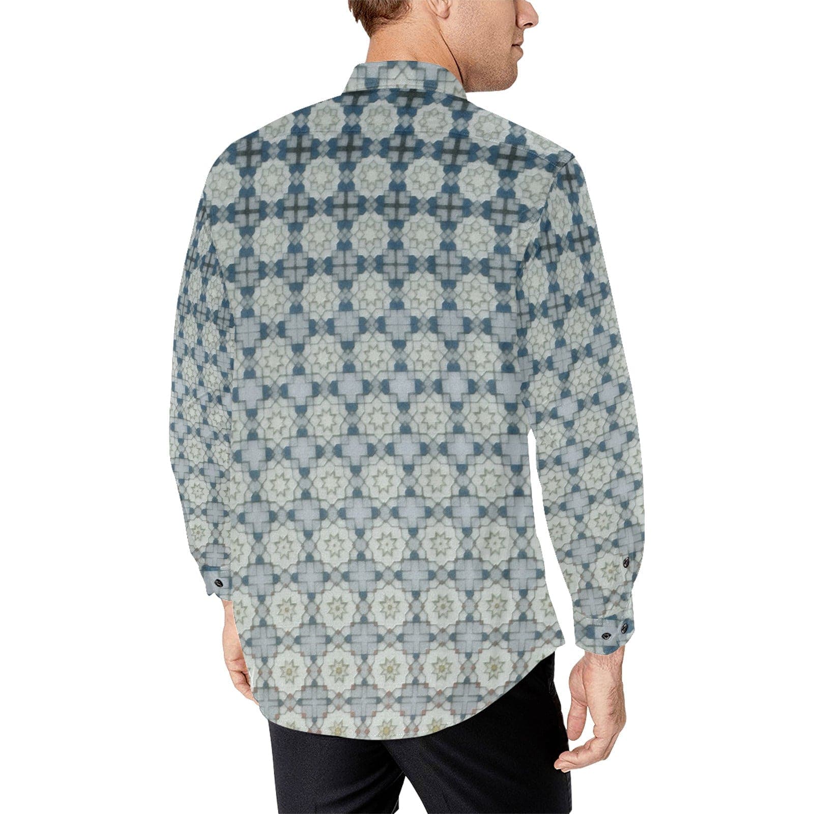 Geometrical Patterned Shirt for Men Long Sleeve Shirt (Without Pocket)
