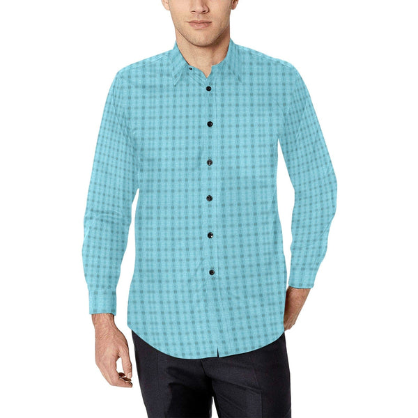 Light Blue Line Patterned Easy Fit Longsleeve Shirt for Men Men's All Over Print Long Sleeve Shirt (Without Pocket)