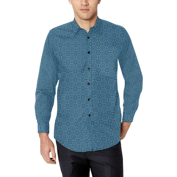 Mid Blue Spring is in the Air Flower Petals Shirt for Men Long Sleeve Shirt (Without Pocket)