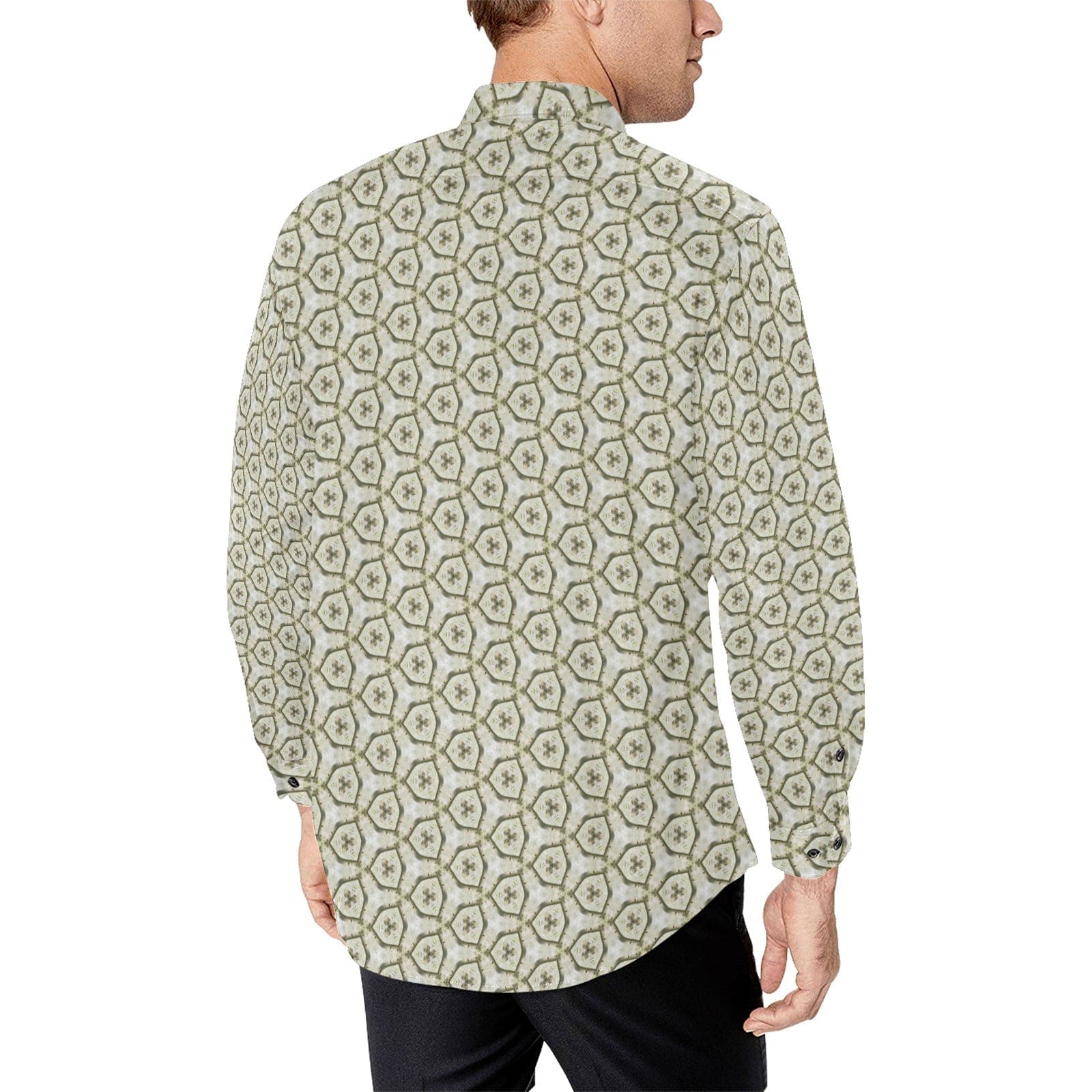 Olive Vineyard Green Triangle Patterned Shirt for Men Long Sleeve Shirt (Without Pocket)
