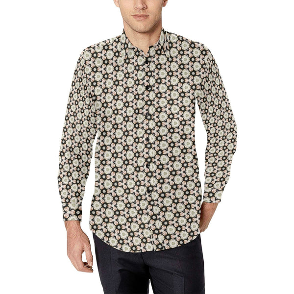 Olive Vineyard Green Yellow and Brown Patterned Shirt for Men Long Sleeve Shirt (Without Pocket)