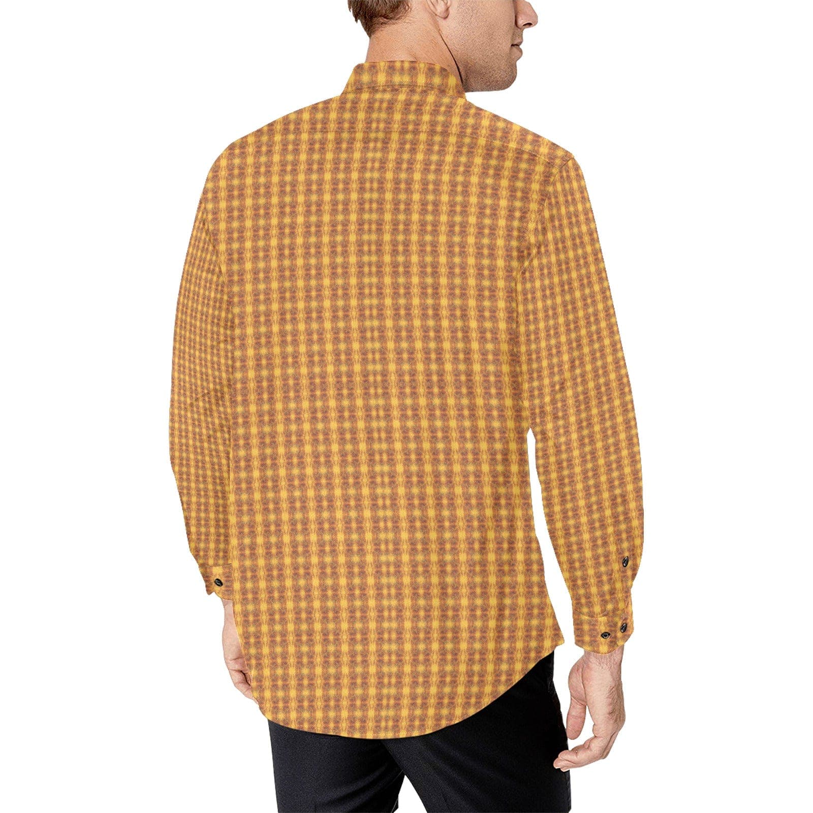 Orange Line Patterned Easy Fit Shirt for Men Long Sleeve Shirt (Without Pocket)
