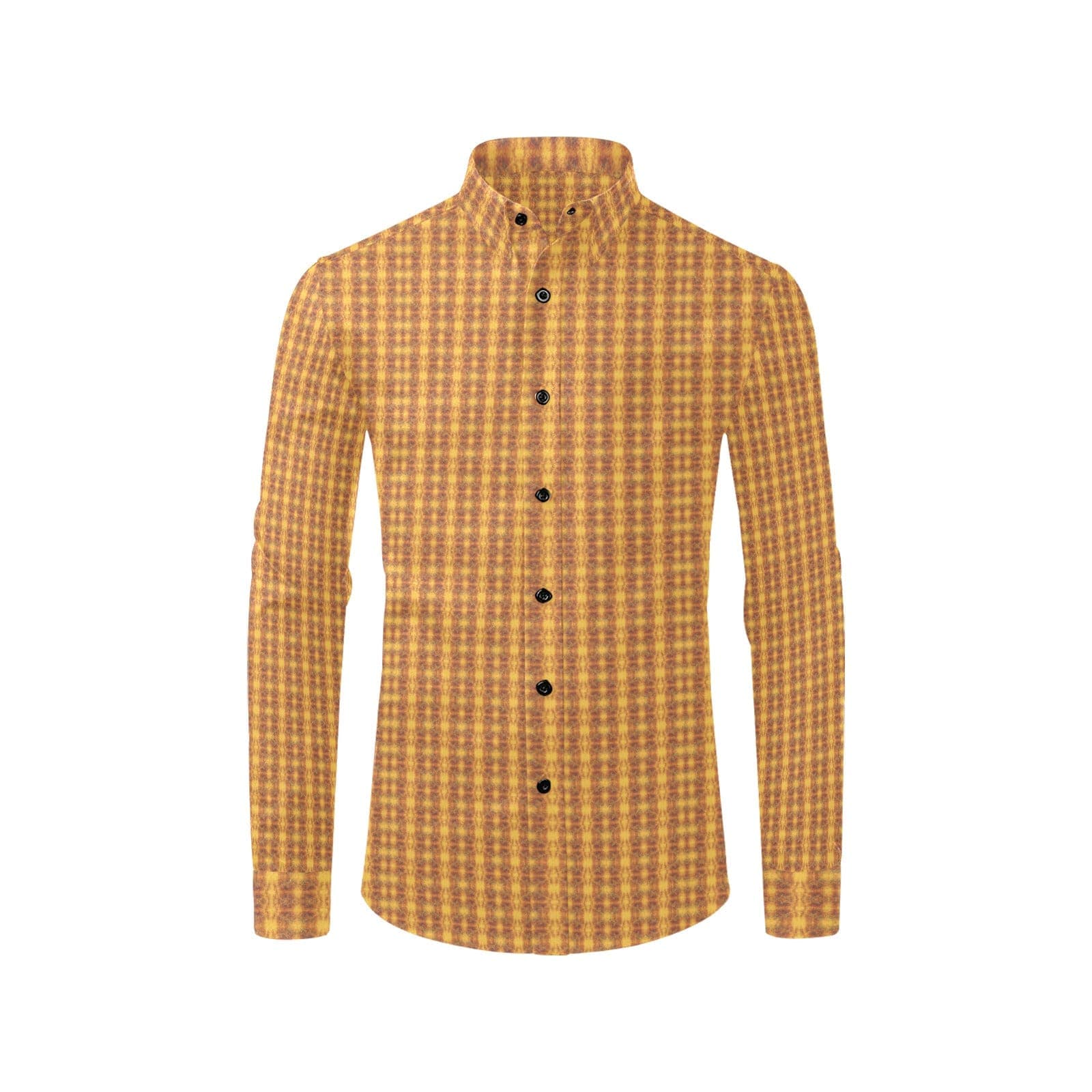 Orange Line Patterned Easy Fit Shirt for Men Long Sleeve Shirt (Without Pocket)