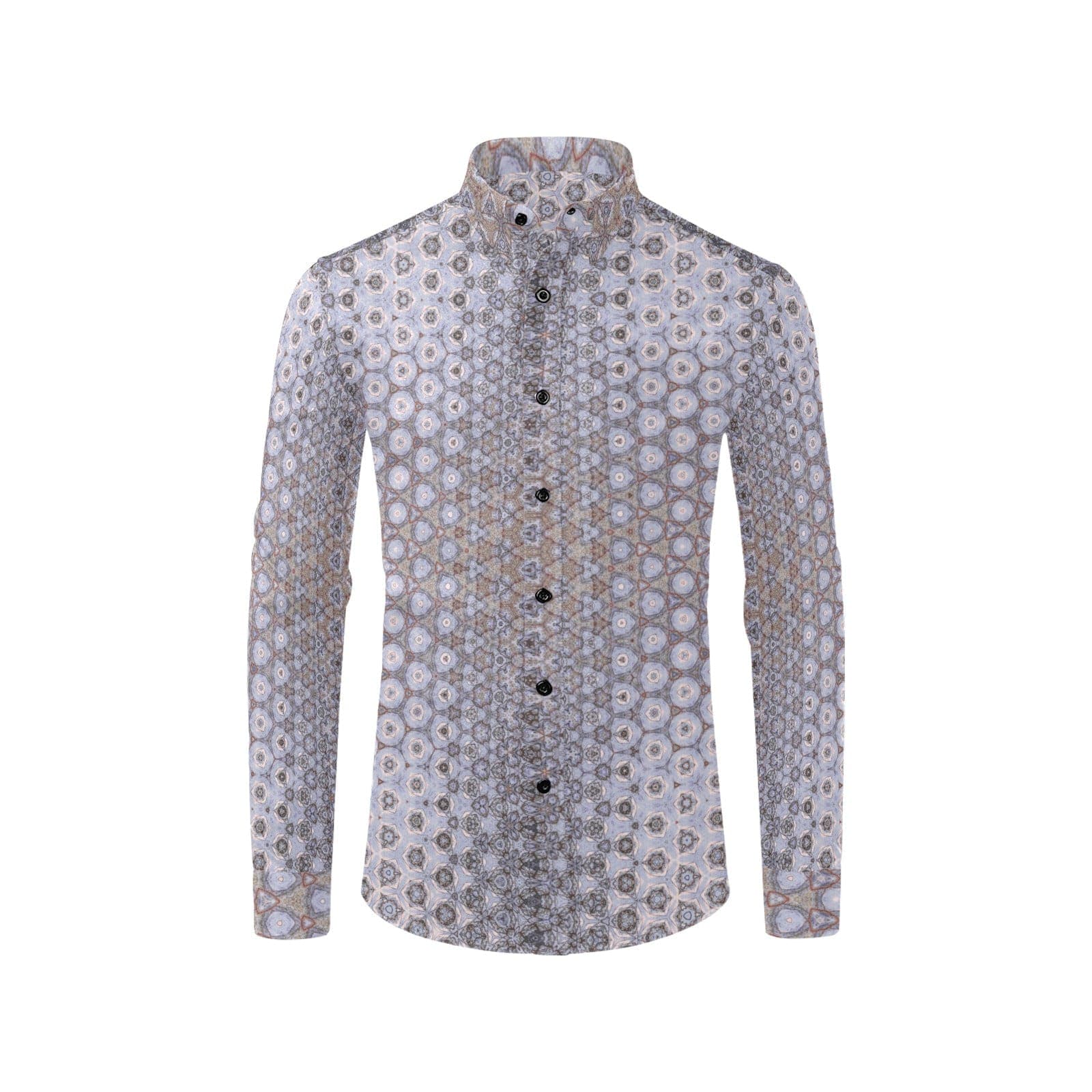 Pink and Grey Fantasy Dotts Patterned Shirt for Men Long Sleeve Shirt (Without Pocket)