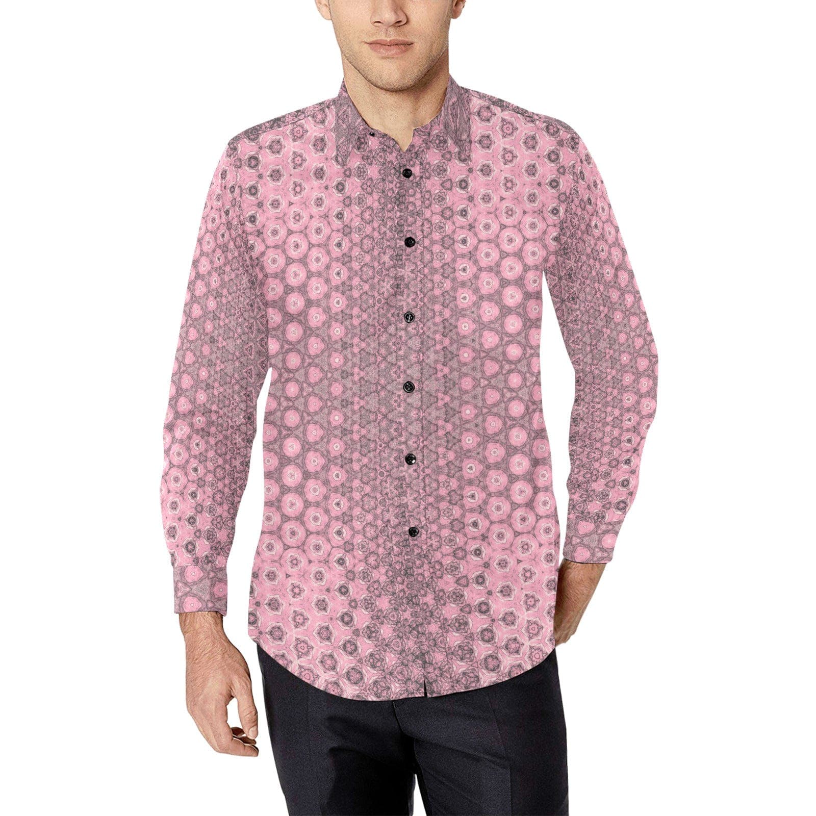 Pink Fantasy Patterned Comfort Fit Shirt for Men Long Sleeve Shirt (Without Pocket)