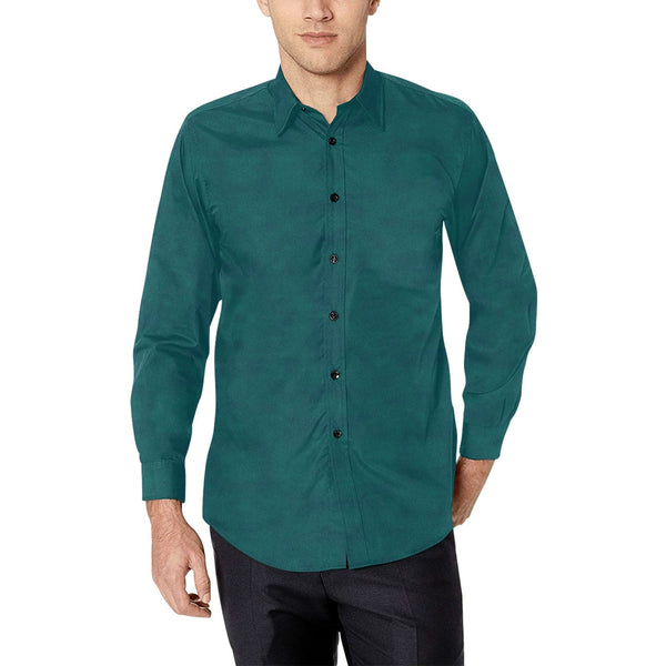 Scandinavian Forrest Green Shirt with Mythical Pattern for Men Long Sleeve Shirt (Without Pocket)